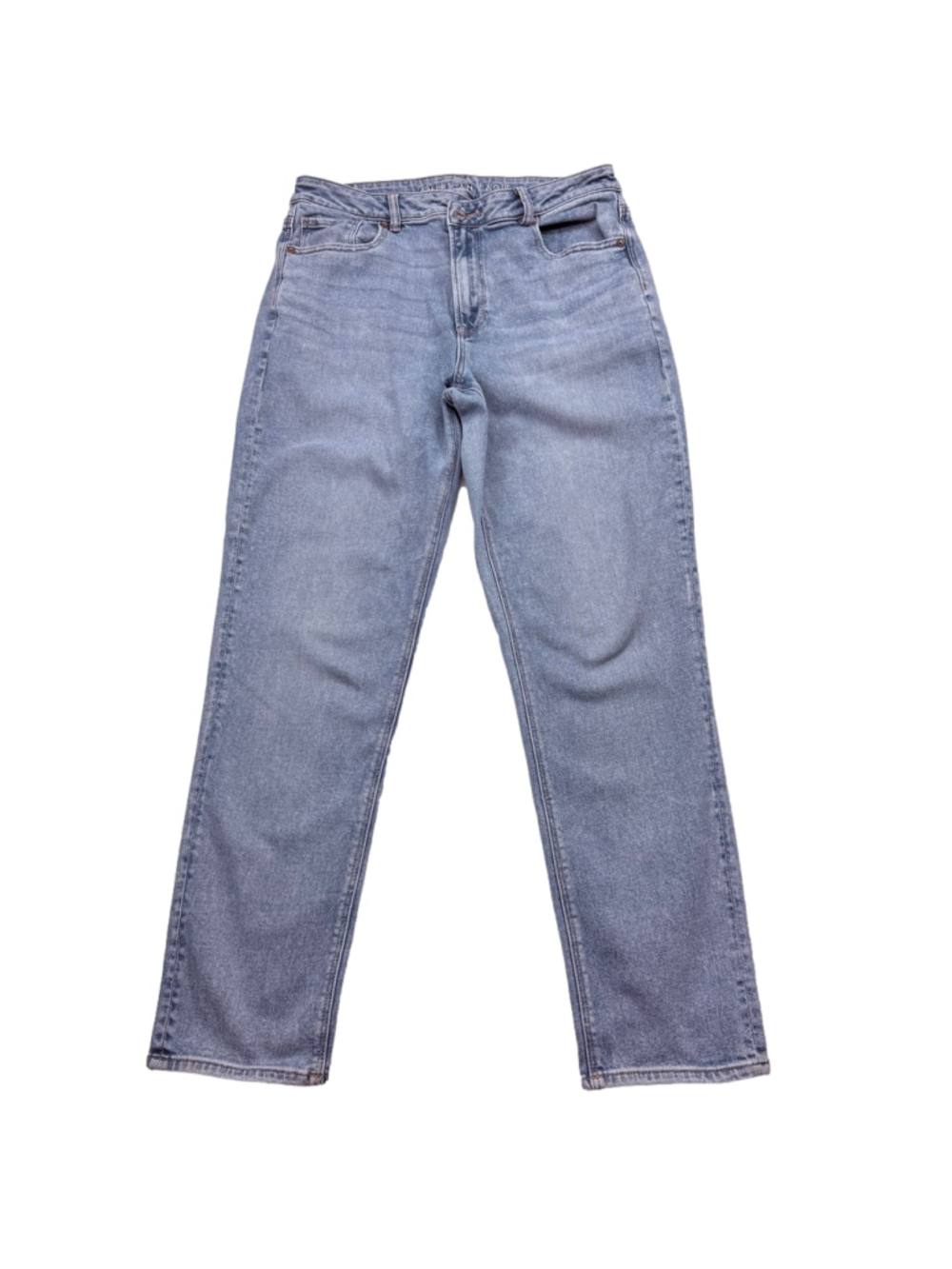 Women's American Eagle Straight Leg Jeans Stretch Size 12 Blue Distressed